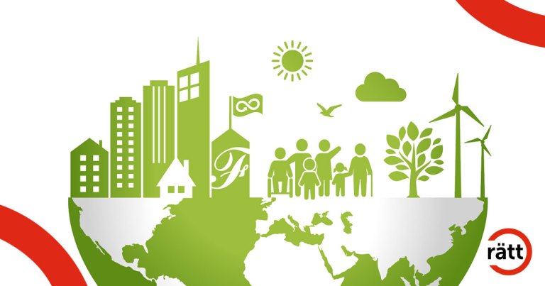 En jordglob med flera hus och personer