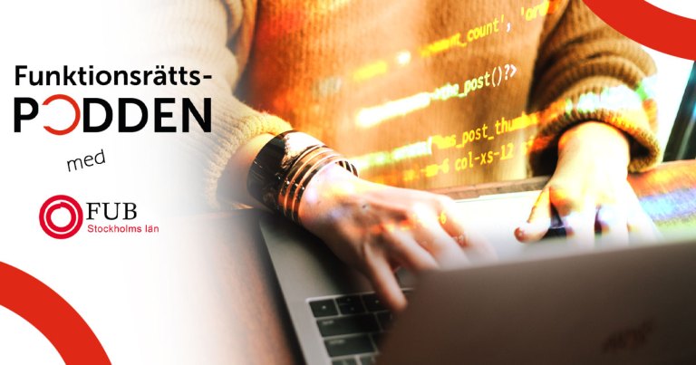 Ett par händer skriver på ett tangentbord. En kodsnutt skiner ovanpå bilden.