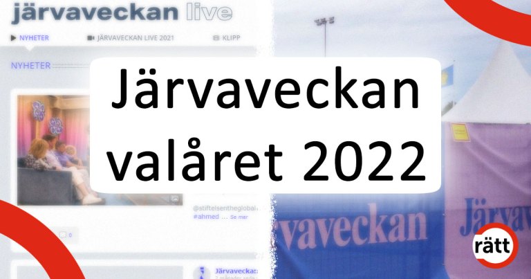 Järvaveckan valåret 2022. I bakgrunden en tätrad från när Järvaveckan hölls fysiskt, samt en skärmbild från årets digitala Järva Live.