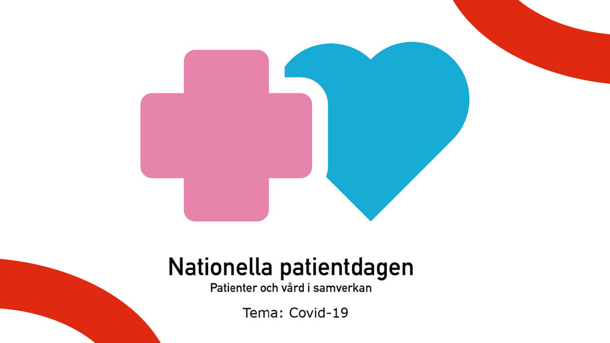 Nationella patientdagens logga, ett rosa kors framför ett blått hjärta