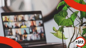 En laptop visar flera personer i digitalt möte.
