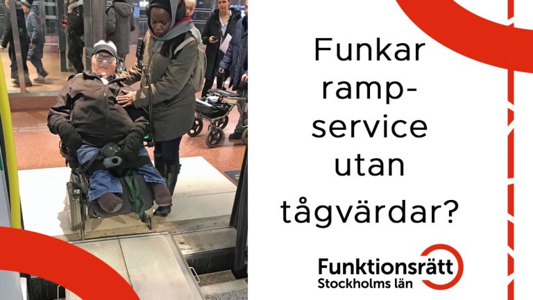 Jaan Kaur kör sin rullstol på en ramp för att ta sig in på ett pendeltåg