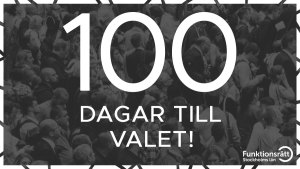 100 dagar till valet. I bakgrunden syns en folksamling.