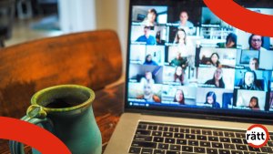 ett digitalt möte syns på en laptop-skärm.