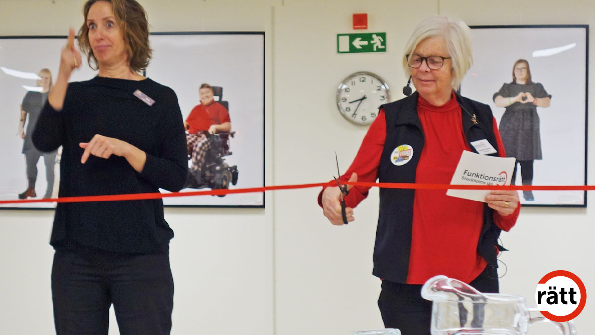 Ordförande Annika Hässler inviger de nyrenoverade lokalerna genom att klippa ett rött band.