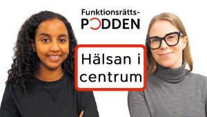 Salina och Karin ler in i kameran. Mellan dem texten hälsan i centrum.