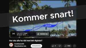 Vår YouTube-kanal, med ett meddelande om att en live-visning kör igång den 29 maj klockan 16.15.