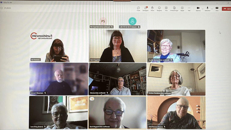Ett digitalt möte om hälsofrågor inför valåret. Flera olika rutor, men en deltagare i varje.