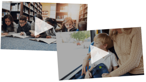 Två bilder med varsin uppspelningsikon i form av en pil ovanpå, för att visa på att det föreställer filmklipp.